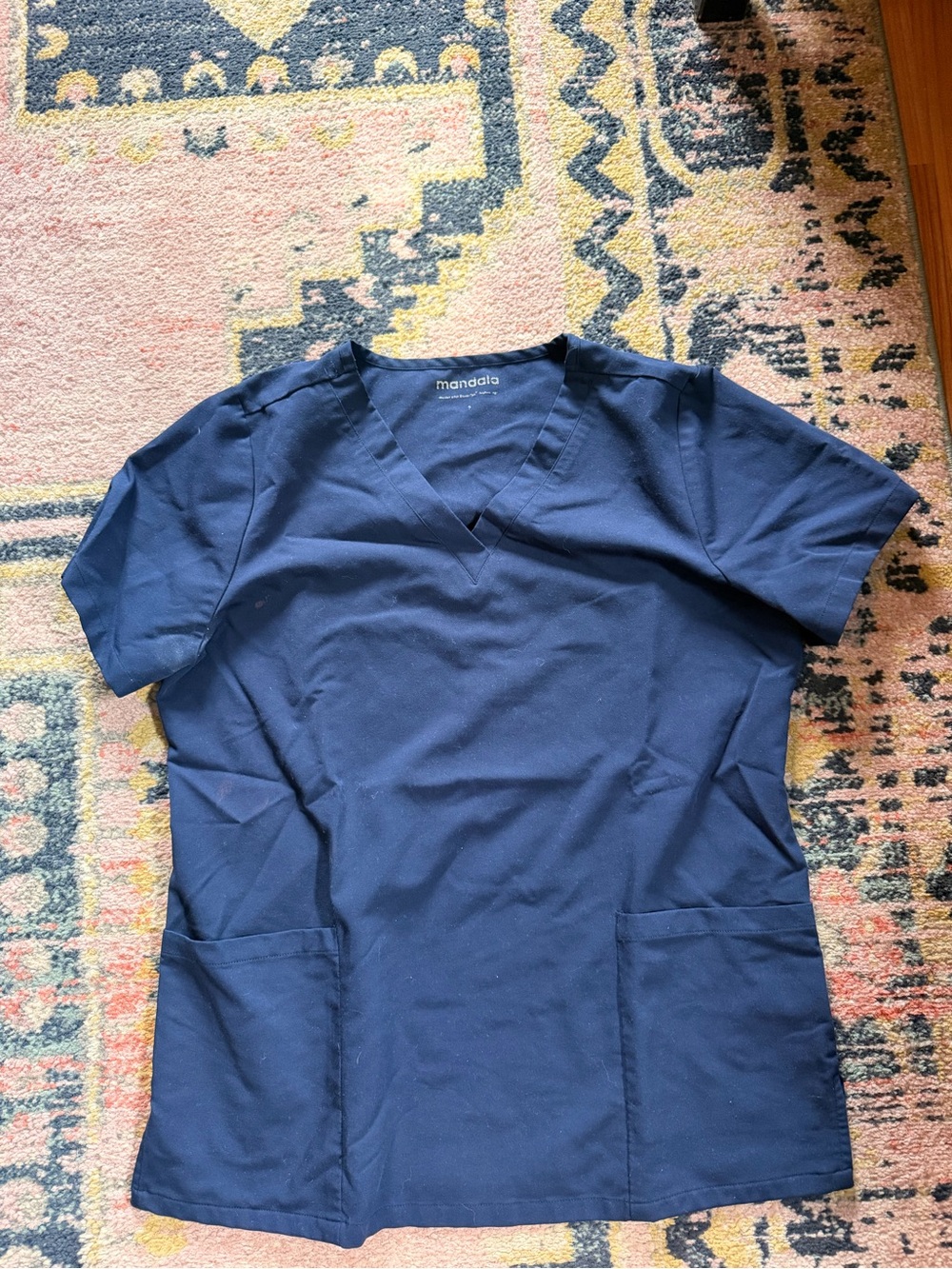 Mandala Women's Navy V-Neck Scrub Top